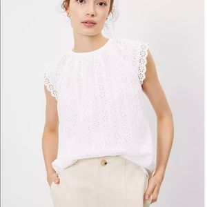 NWOT- Loft - Eyelet Ruffle Sleeve Shell Top